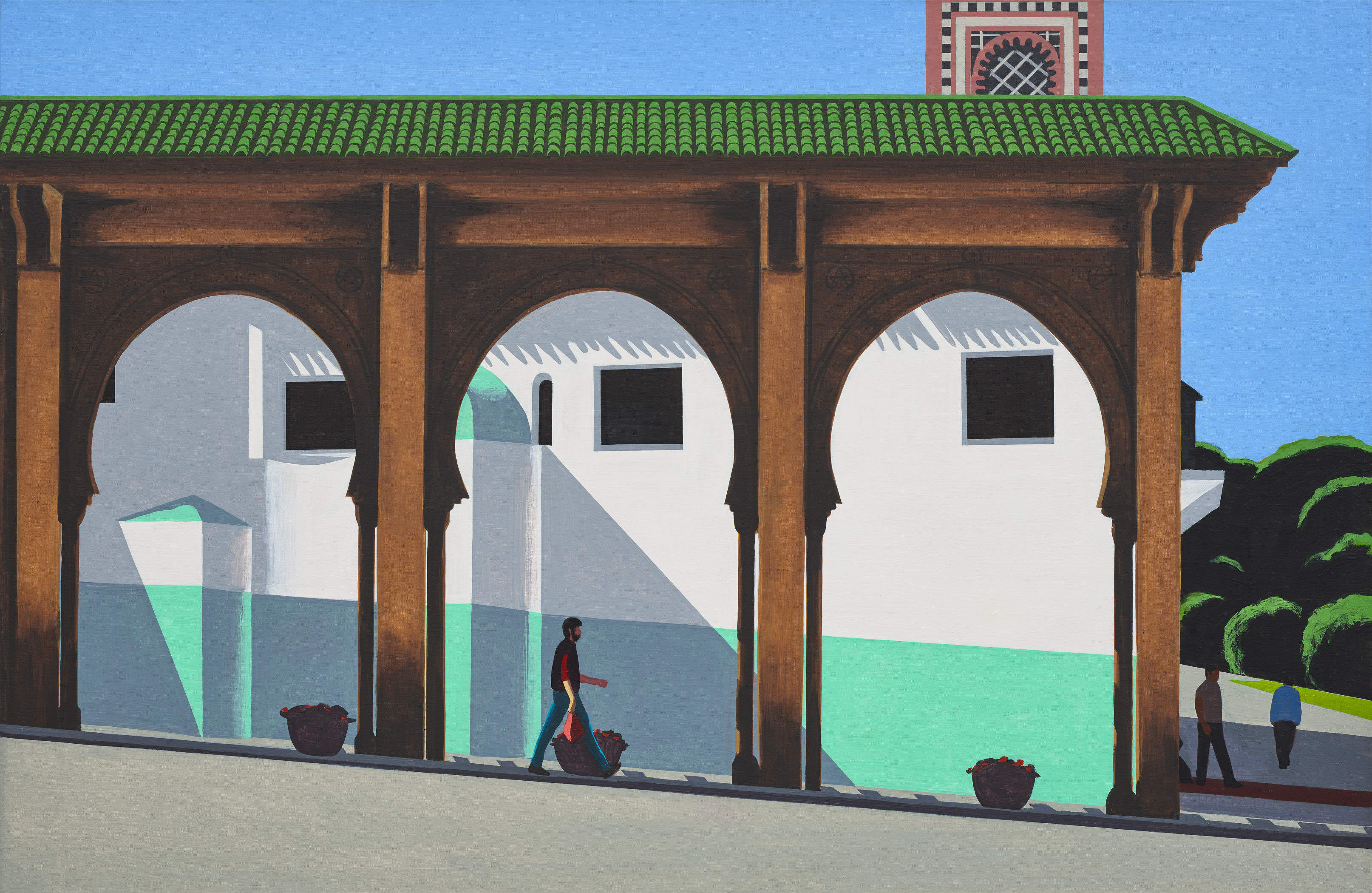 2025 "Along the Sidi Bouabid Mosque,
                Tangier" 85 X 130 cm Acrylic on canvas by Mattijs
                van den Bosch